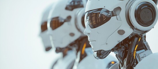 Poster - 3D Rendering of Advanced Droid Robots and Cyborgs in AI Research for Future Living Innovative Digital Data Mining and Machine Learning Technologies for Intelligent Systems