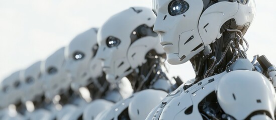 Poster - 3D Rendering of Advanced Droid Robots and Cyborgs in AI Research for Future Living Innovative Digital Data Mining and Machine Learning Technologies for Intelligent Systems