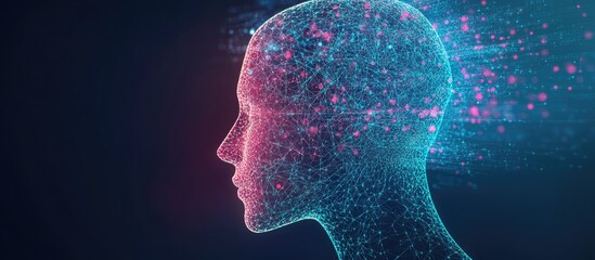 Poster - Abstract representation of a human head formed by technology symbolizing innovation in the digital age with AI and cybernetic concepts
