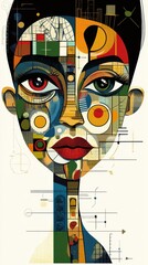 Wall Mural - Abstract Portrait with Geometric Patterns and Colors