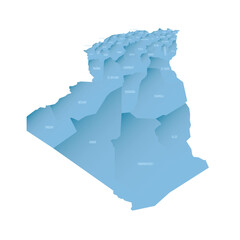 Wall Mural - Algeria political map of administrative divisions - provinces. Shaded vector map with 3D-like blue gradient and name labels