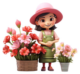 Sticker - PNG Figurine flower plant doll.