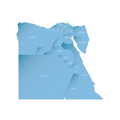 Poster - Egypt political map of administrative divisions - governorates. Shaded vector map with 3D-like blue gradient and name labels