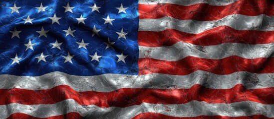 Poster - 3D Rendering of a Flag with Technological Glitch Effects and Screen Interference Patterns