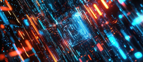 Poster - 3D Rendered Text Showcasing AI Technology with Screen Effects of Glitches and Interference