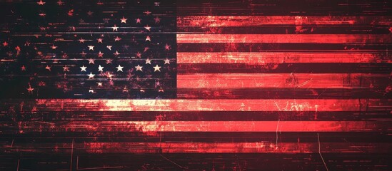 Poster - 3D Rendering of a Flag with Technological Glitch Effects and Screen Interference Patterns