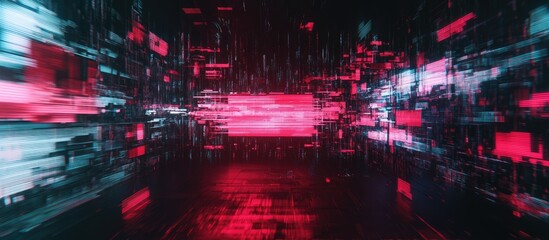 Poster - 3D Rendering of No Signal Message Featuring Technological Glitches and Screen Interference Effects