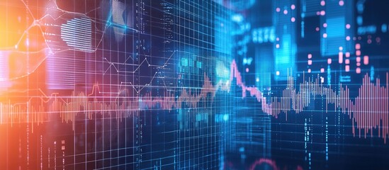 Poster - Abstract technology background featuring graphs and concepts related to business finance analysis marketing and profitability