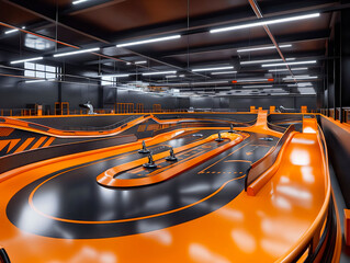 Wall Mural - A racetrack with orange and black lanes. The track is empty. The track is designed for racing