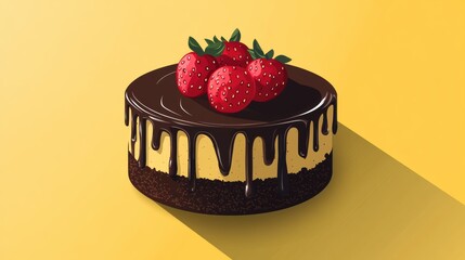 Wall Mural - Delicious Chocolate Cake with Fresh Strawberries