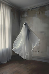 Wall Mural - Ghost in a sheet floating in the air