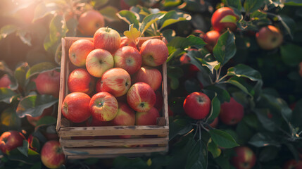 Poster - apples in the basket under warm sunlight 