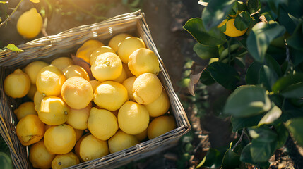 Poster -  a bunch of lemon on basket