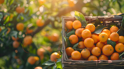 Wall Mural -  a bunch of orange son basket, harvesting season concept