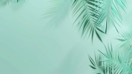 Poster - Abstract Tropical Mint-Colored Background Featuring Soft Palm Tree Shadows, Ideal for Mockups and Product Presentations