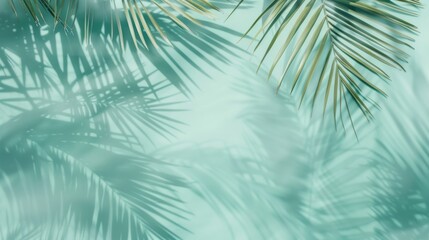 Poster - Abstract Tropical Mint-Colored Background Featuring Soft Palm Tree Shadows, Ideal for Mockups and Product Presentations