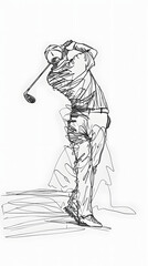 minimal single continuous scribble line drawing of a golf player