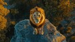 © Nuttaya Nampai - A top view of a lion standing on a rock, surveying its territory with a majestic stance