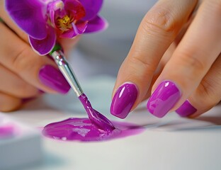 closeup of beautiful girl's finger with stylish nail and nail polish - AI Generated