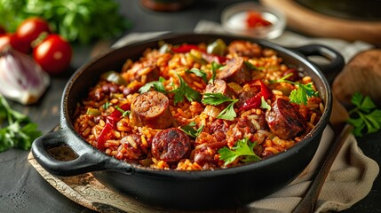 Wall Mural - A healthy rice pot recipe that's bursting with spicy sausage