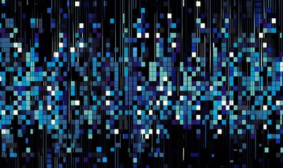 Abstract background with blue digital pattern made of square pixels.