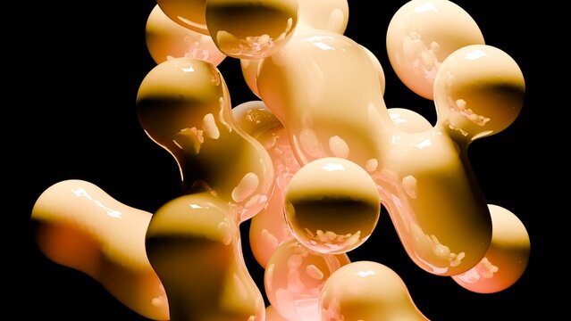 contrast animation. yellow liquid spheres in red glow floating upwards on a black background