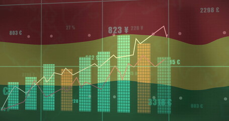 Canvas Print - Financial data analysis image over flag of bolivia and line graphs