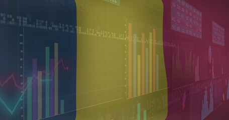 Poster - belgium flag and line charts image over financial data graphs