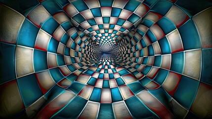   A blue, green, red, and white object with a spiral design at its center is depicted in this computer-generated image