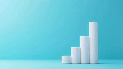 Poster - Four white cylindrical bars of varying heights arranged in ascending order on a light blue background representing growth and success.
