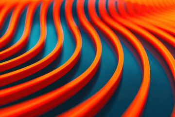 Poster - Close-up of vibrant orange curves on a dark blue background, creating a visually striking abstract pattern, perfect for modern design projects.