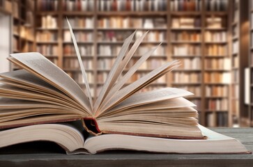 Canvas Print - Set of reading books on table in library, education