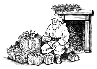 Sticker - PNG Christmas sketch fireplace drawing.