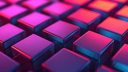 Poster - Abstract   of colorful glowing cubes. Futuristic geometric shapes in vivid neon colors. Modern digital art background.