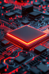 Poster - Close-up of an illuminated computer processor on a circuit board, emphasizing advanced technology and digital connectivity.