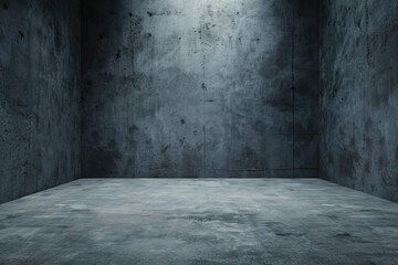 Poster - Empty industrial concrete room with grungy walls and floor, dim lighting, cold atmosphere, perfect for background or design template.