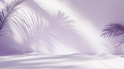 Poster - Clean white and purple wall background with soft leaf shadows, ideal for stylish product presentations.