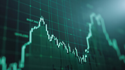 Poster - close-up of a stock market graph showing green and black diagrams indicating financial data trends a