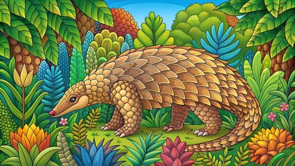 Canvas Print - A Pangolin's Day Out: A Coloring Page Adventure  generative AI