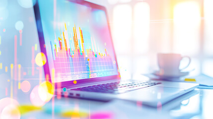 Poster - Contemporary modern workspace showcasing a laptop alongside insightful data visualization graphs to enhance productivity and analytics