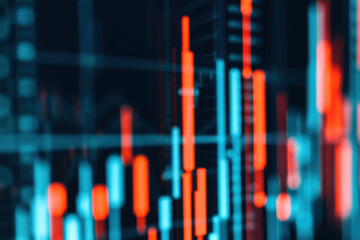 Poster - abstract image of a financial chart with candlestick patterns in red and blue, representing stock ma
