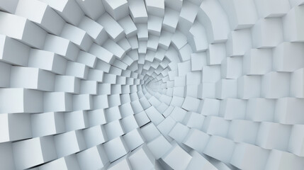 Poster - Abstract  spiral pattern with white cubic structures creating a hypnotic visual effect, suitable for modern design backgrounds and artistic concepts.