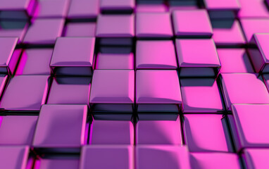 Poster - Abstract close-up image of glossy pink and black square tiles arranged in a grid pattern, creating a modern and futuristic design.