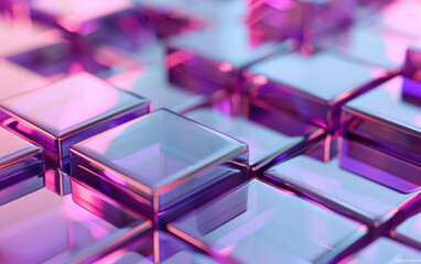 Poster - Vibrant geometric pattern featuring translucent purple and blue glass-like tiles, creating a futuristic and modern abstract background.