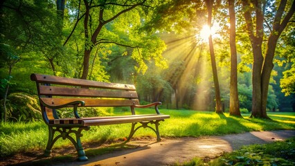 Wall Mural - Sun Dappled Park Bench - A Moment of Tranquility  Generative AI