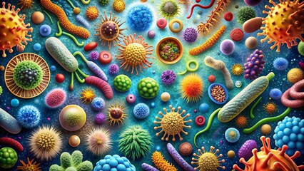 Canvas Print - A Symphony of Microbes: A Vibrant Tapestry of Life's Tiny Architects  AI Generated