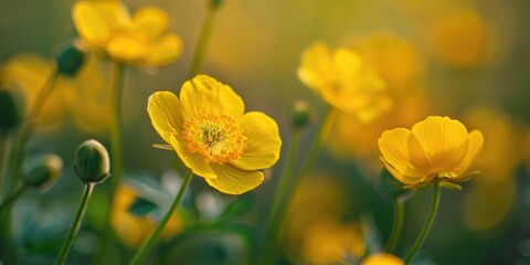 Wall Mural - stunning close up of meadow buttercup flower with shallow depth of field