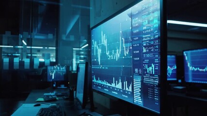 Poster - Charts and graphs on a modern office wall, symbolizing the integration of data visualization in investment strategies