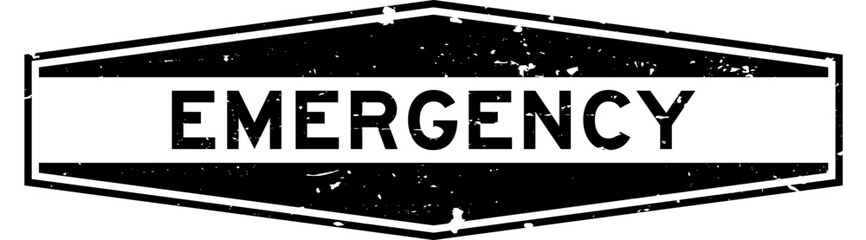 Sticker - Grunge black emergency word hexagon rubber seal stamp on white background