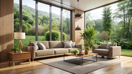 Poster - Minimalist Modern Living Room with a Touch of Nature  Generative AI